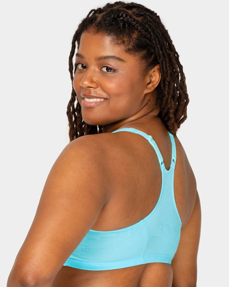 Fruit of The Loom Women's Adjustable Shirred Front Racerback Sports Bra, Turquoise/White/Charcoal, 42 - Image 3